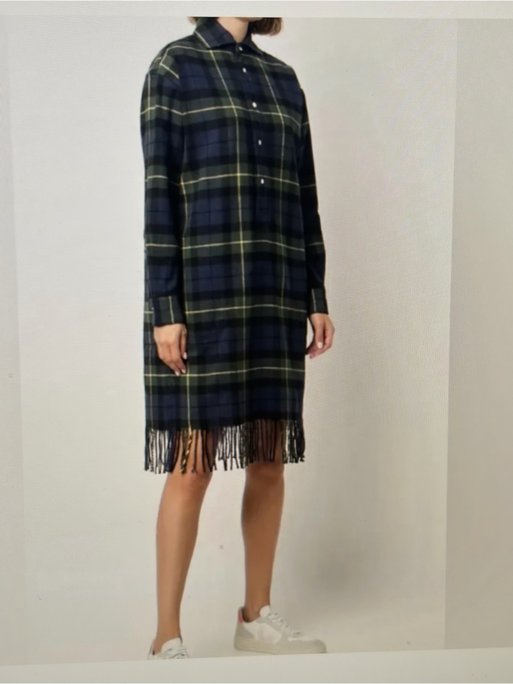 Polo by Ralph Lauren Tartan Plaid Dress Fringe Trim Green Navy Women's sz 4